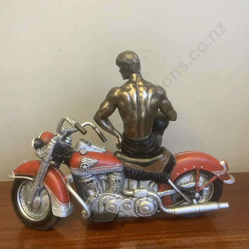 "Objet D'Art" Cold Cast Bronze Figure On Motorbike Sculpture, 23 x 31cm Image 1++