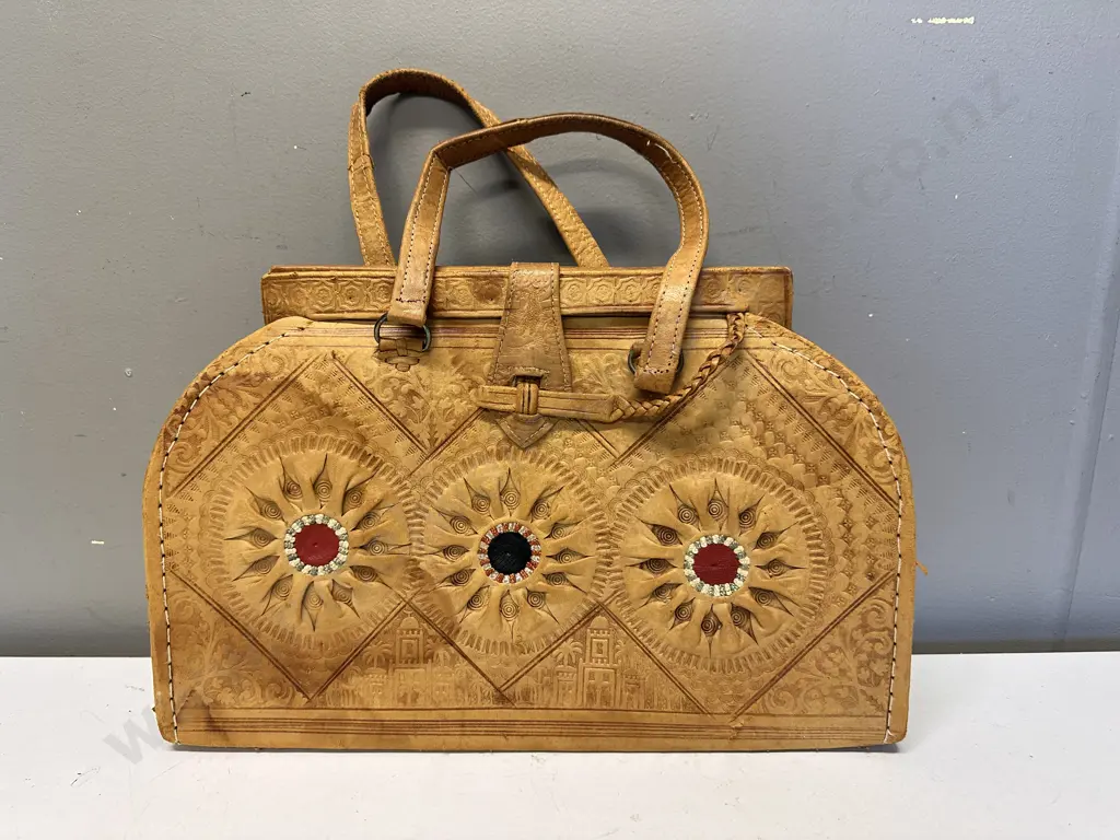 Vintage 1960s Tooled Leather Handbag (As Found Condition) Image 1++