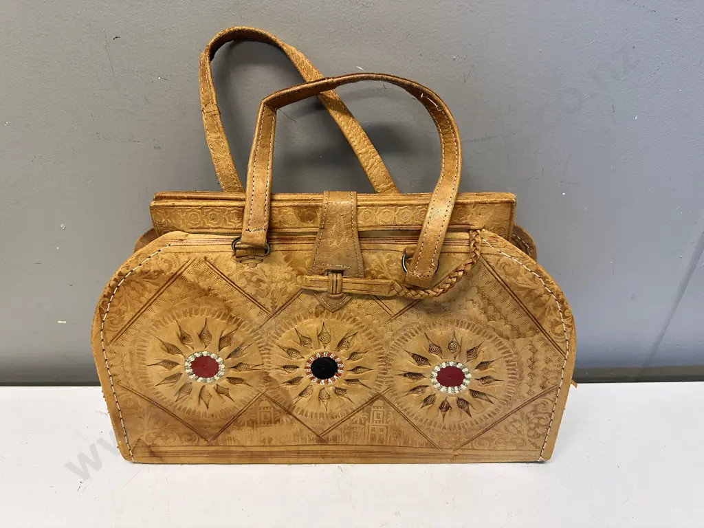 Vintage 1960s Tooled Leather Handbag (As Found Condition) Image 1++