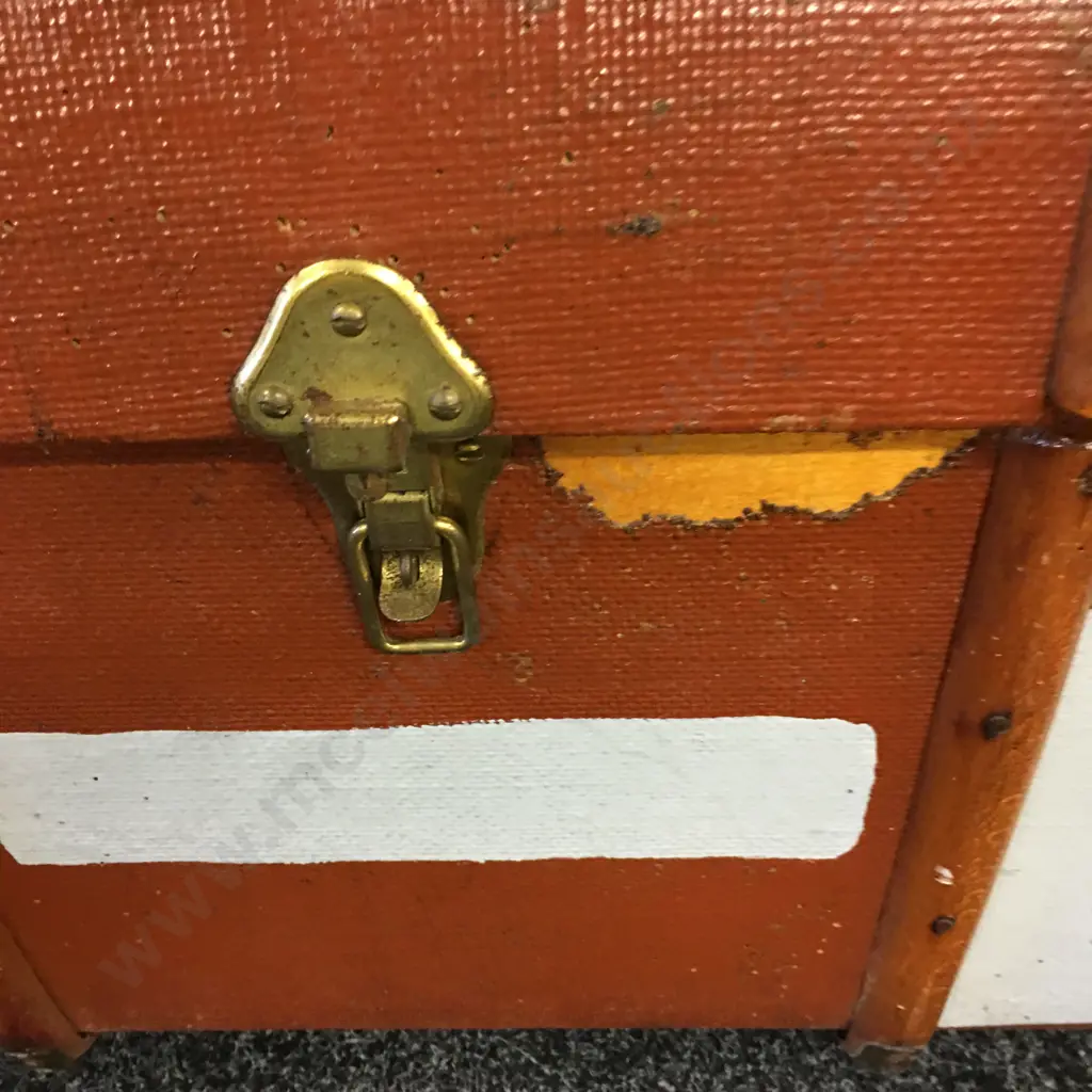 Vintage Steamer Trunk With Wooden Banding, H44 W92 D54cm Image 1++