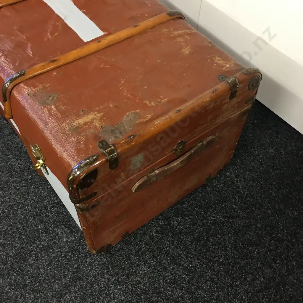 Vintage Steamer Trunk With Wooden Banding, H44 W92 D54cm Image 1++
