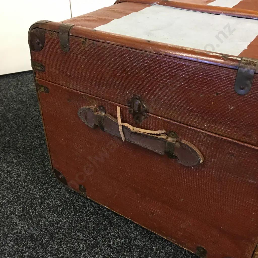 Vintage Steamer Trunk With Wooden Banding, H44 W92 D54cm Image 1++