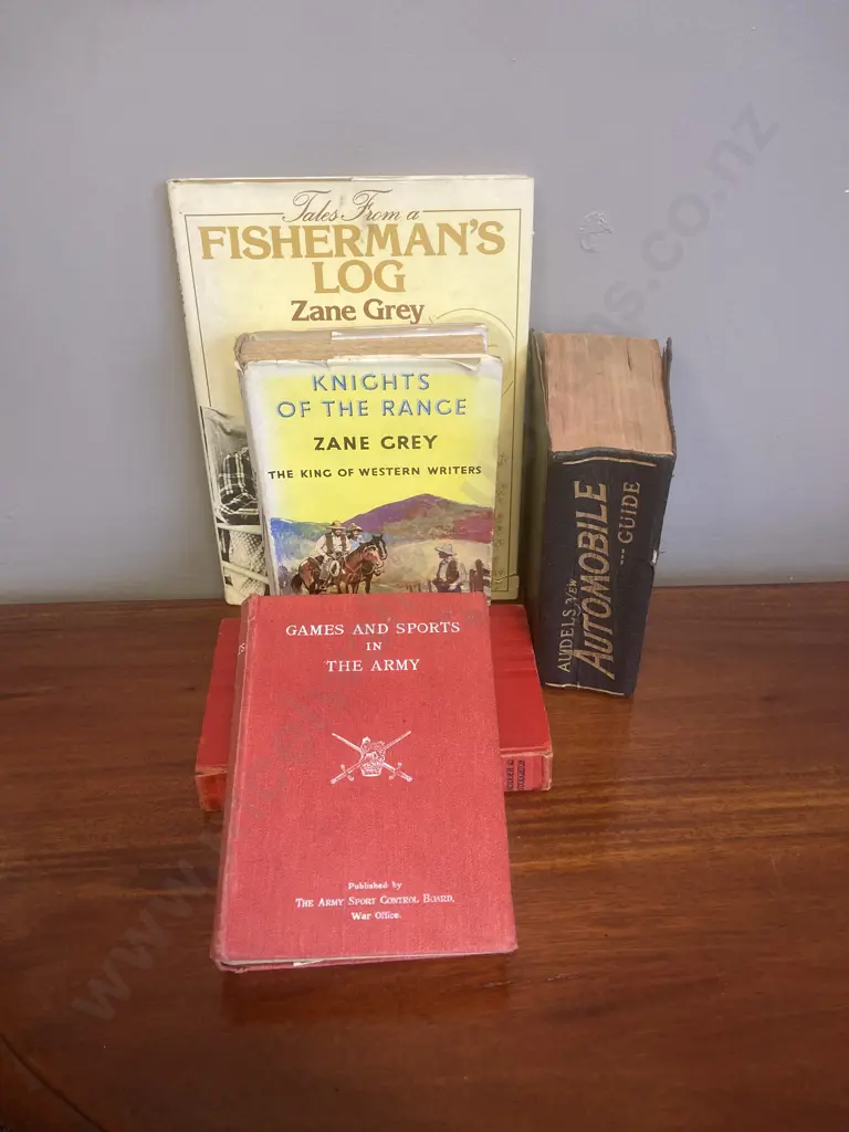 Vintage Books - Audels New Automobile Guide 1945, Zane Grey Fisermans Log, Games & Sports In The Army  Etc Image 1++