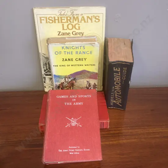 Vintage Books - Audels New Automobile Guide 1945, Zane Grey Fisermans Log, Games & Sports In The Army  Etc