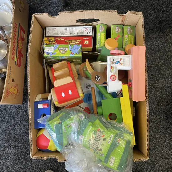 Box of assorted kids toys