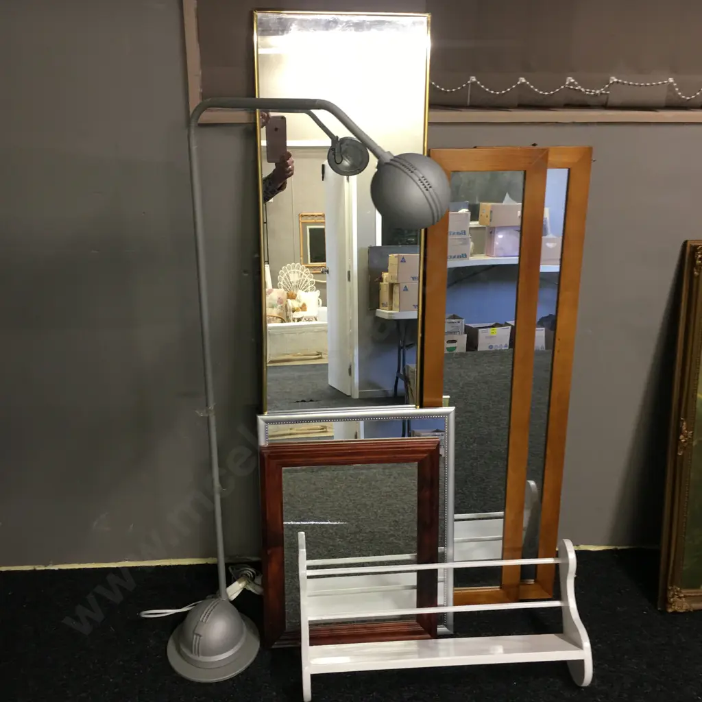 Selection Of Mirrors, Painted White Shelf & Pedestal Lamp  Image 1++