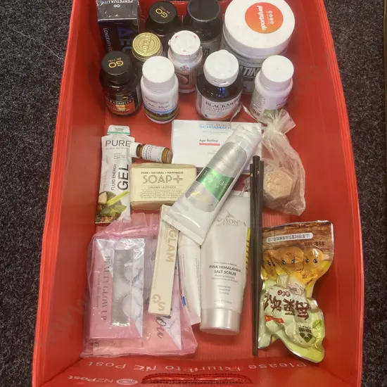 Box Lot Vitamins, Supplements, Eye Lashes Etc