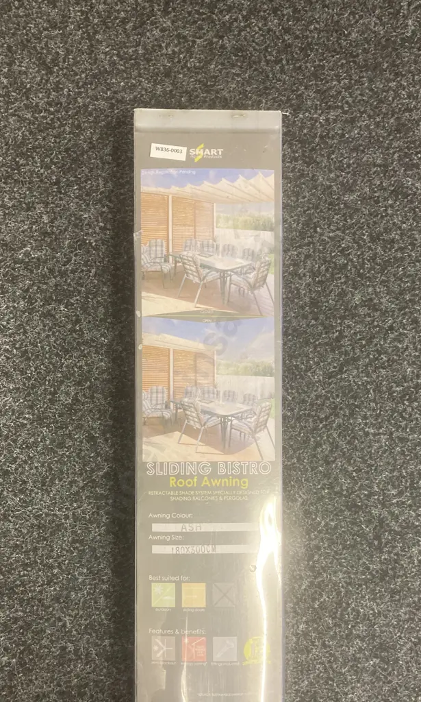 Sliding Bistro Roof Awning, Ash Colour, 180 x 300cm, Smart Home Products Image 1++