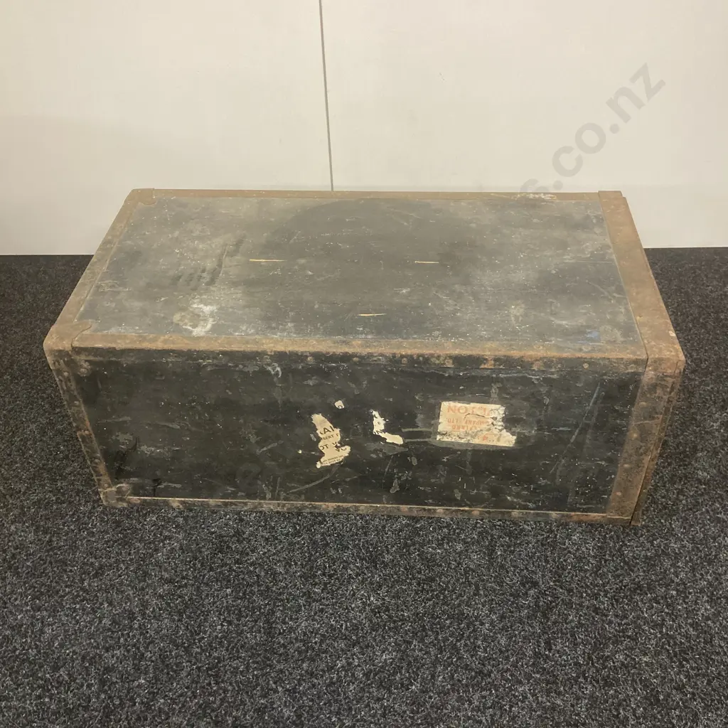 Vintage Wooden Storage Drawer, Steel Bound, H31 W75 D38cm Image 1++