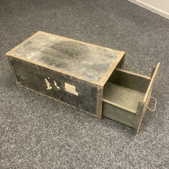 Vintage Wooden Storage Drawer, Steel Bound, H31 W75 D38cm