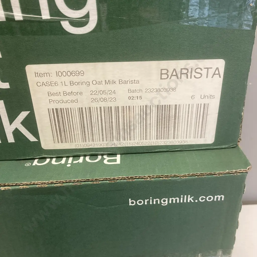 2 x Cartons of Boring Oat Milk Barista 1 Litre Bottles (12 Bottles) BB 22/05/24 Image 1++