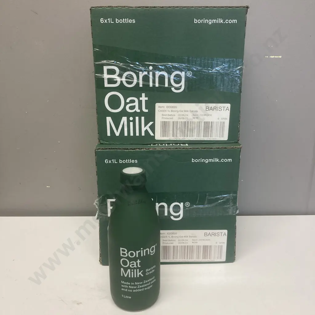 2 x Cartons of Boring Oat Milk Barista 1 Litre Bottles (12 Bottles) BB 22/05/24 Image 1++