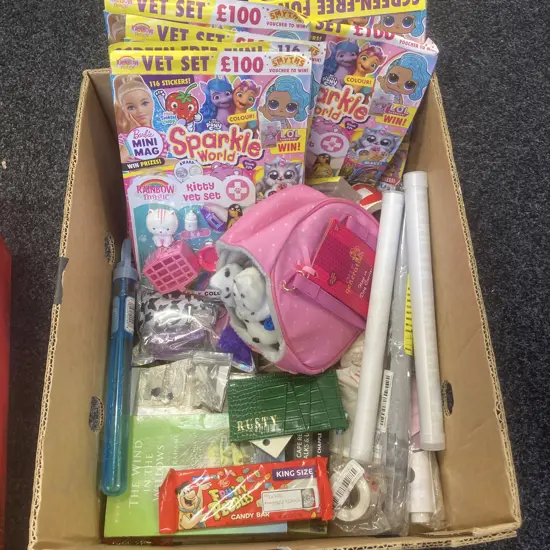 Box Lot Kids Magazines, Canvas's, Books, Hop In Dog Etc