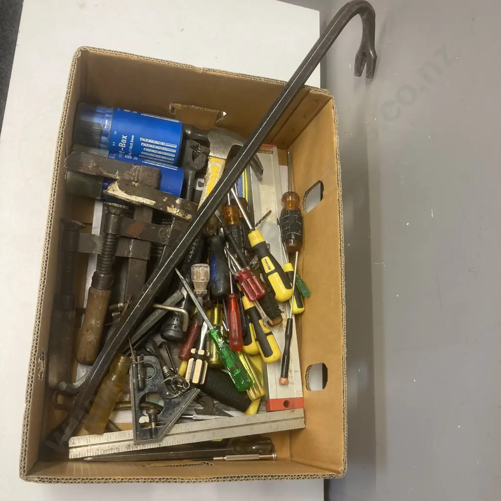 Box lot Crowbar, Clamps, Screwdrivers Etc Image 1++