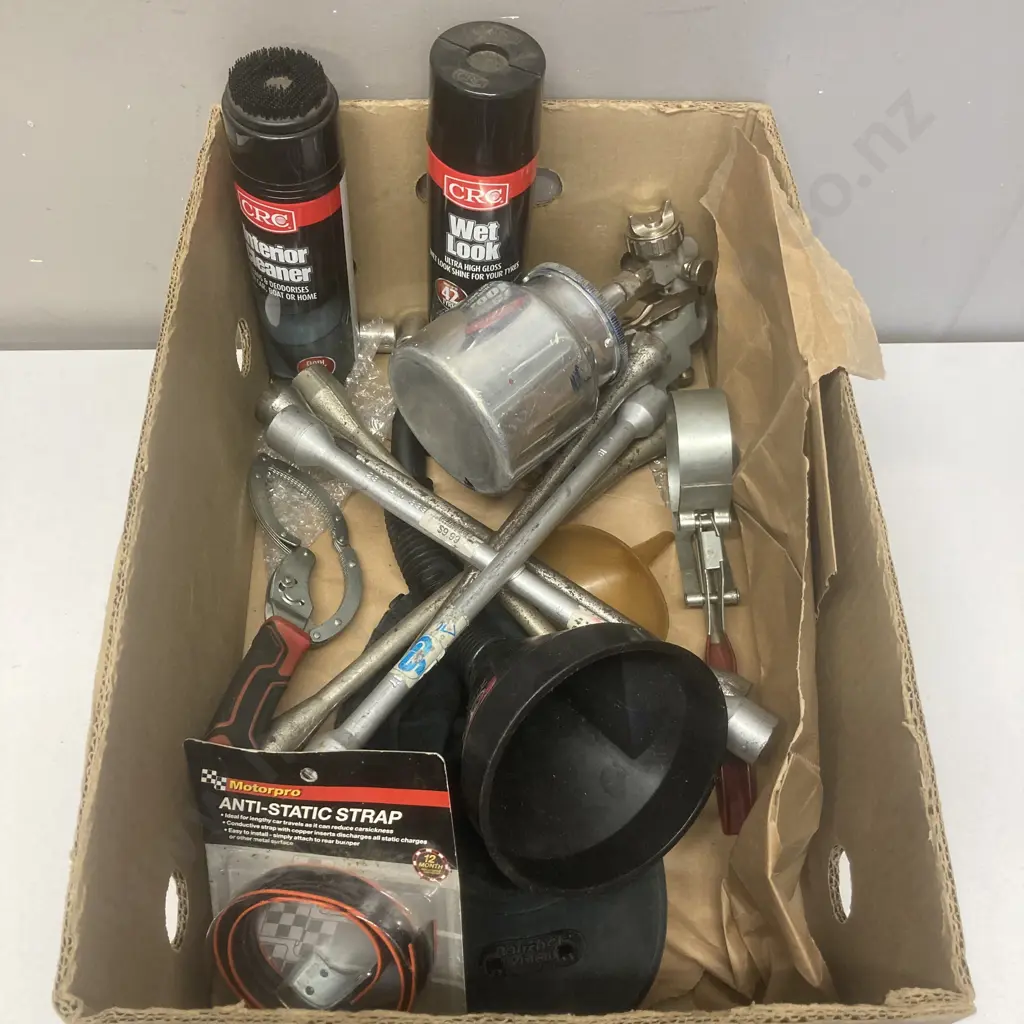 Box Lot CRC Cleaners, Wheel Braces, Filter Wrenches Etc Image 1++