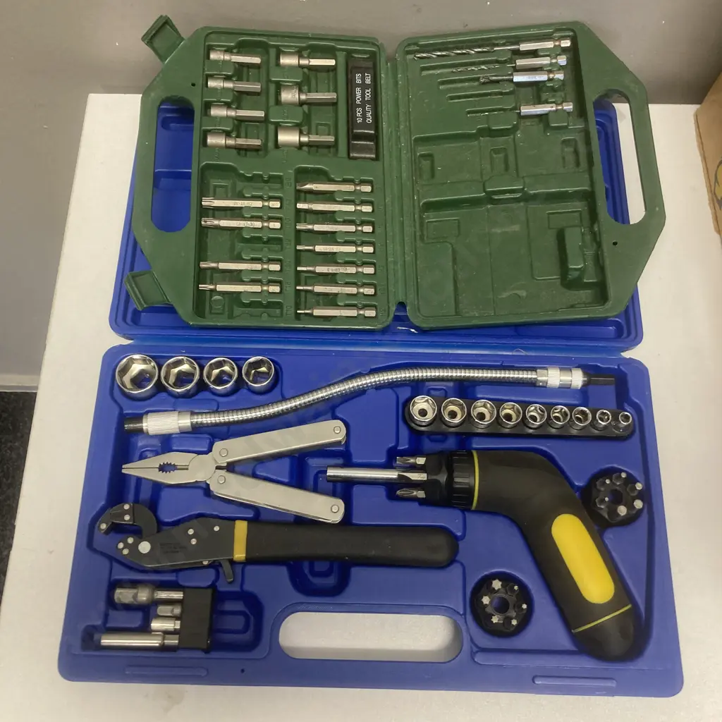 Box lot Toolkit, Drill Bits, Hardware, Wallpapering Gear Etc Image 1++