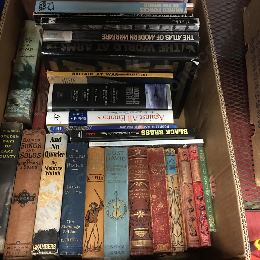 Box Lot Books - War, Antique Novels, Poetry Etc Image 1++