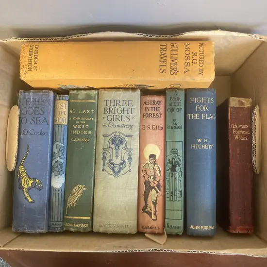 Books - 1912 Fights For The Flag, 1874 A t last A Christmas In The West Indies, 1924 A Book About Cricket Etc