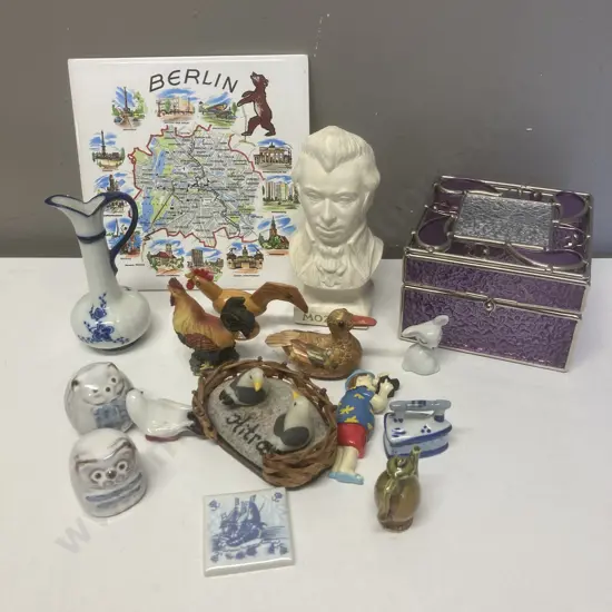 Vintage 1970s Souvenir Tile Berlin Map, Marble Art Mozart Bust & Assorted
