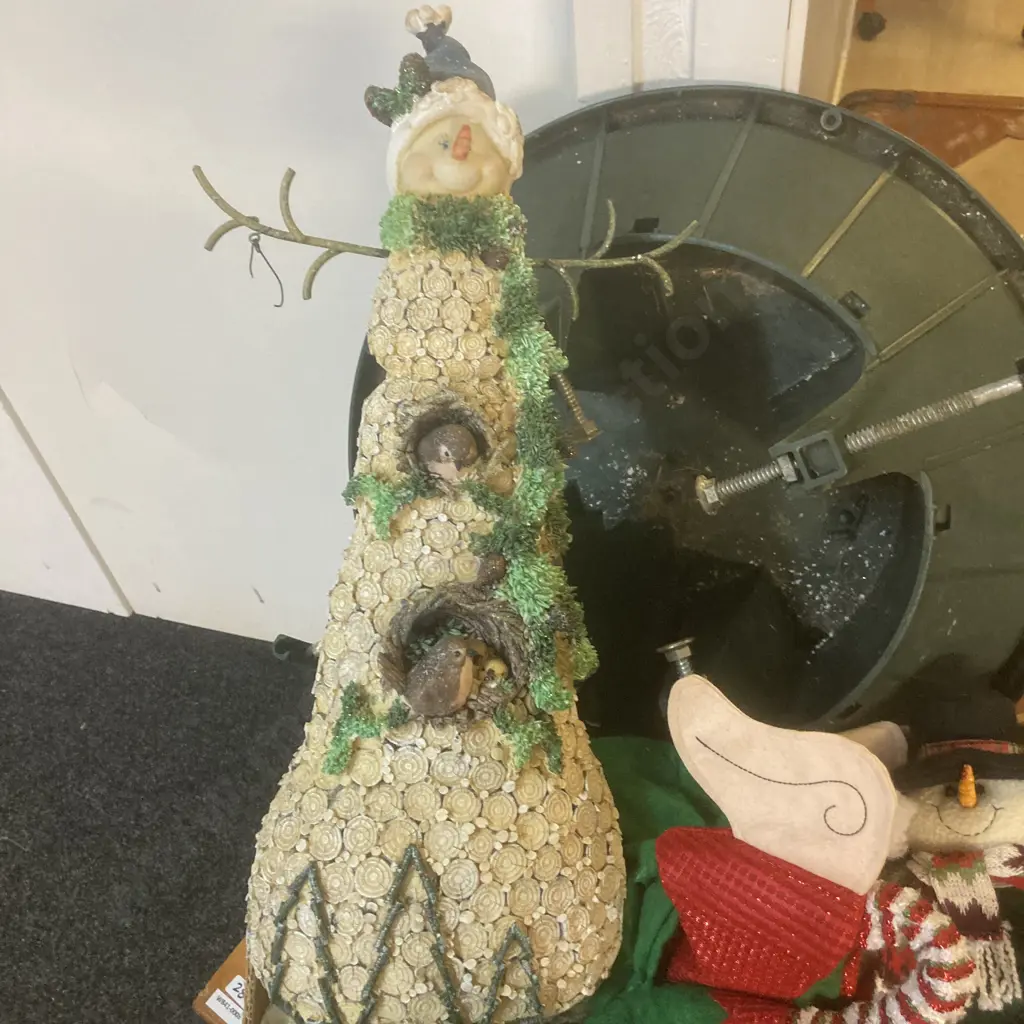 Box lot Small Christmas Trees, Cinco Classic Xmas Tree Stand & Assorted Christmas Items Image 1++
