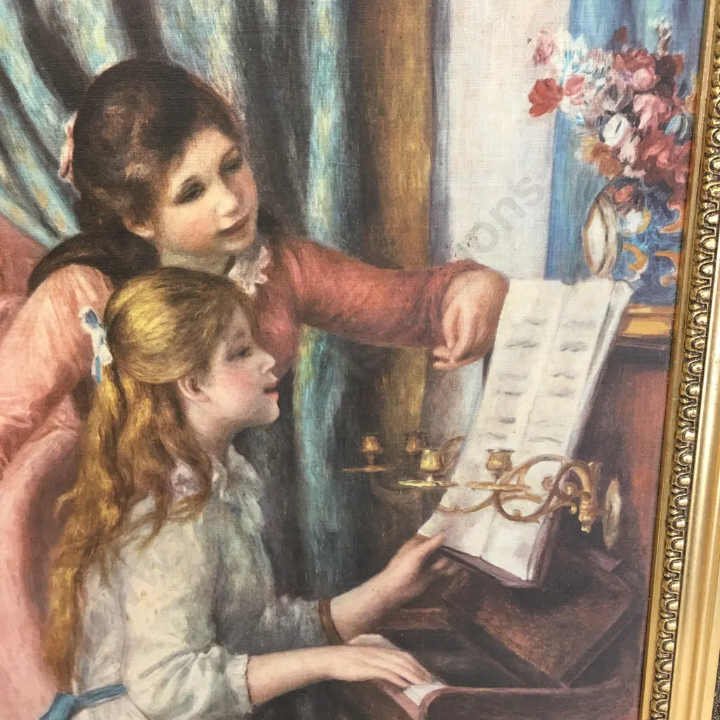 Vintage Gilt Framed Artwork "Girls Playing Piano" 51x41cm. Image 1++