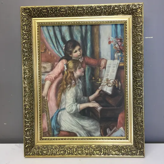 Vintage Gilt Framed Artwork "Girls Playing Piano" 51x41cm.