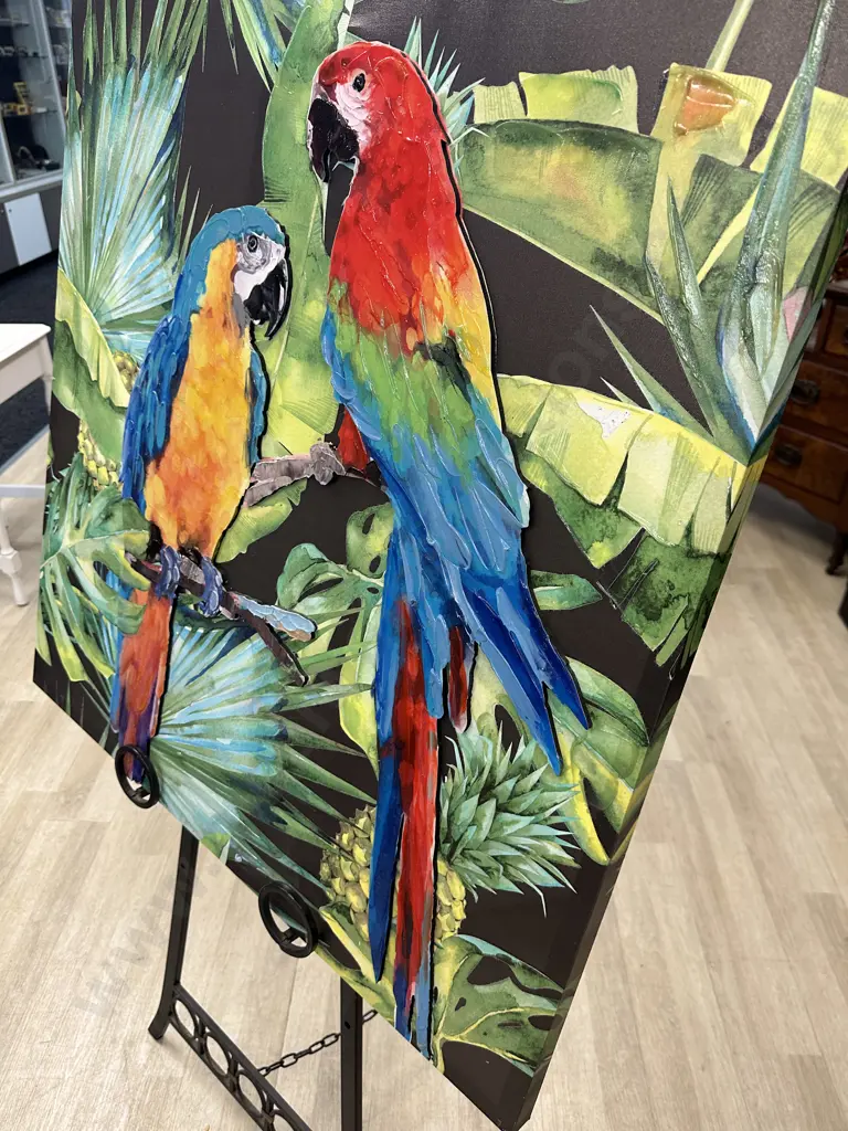 Artwork On Canvas Jungle & Parrots Scene 80x80cm Image 1++
