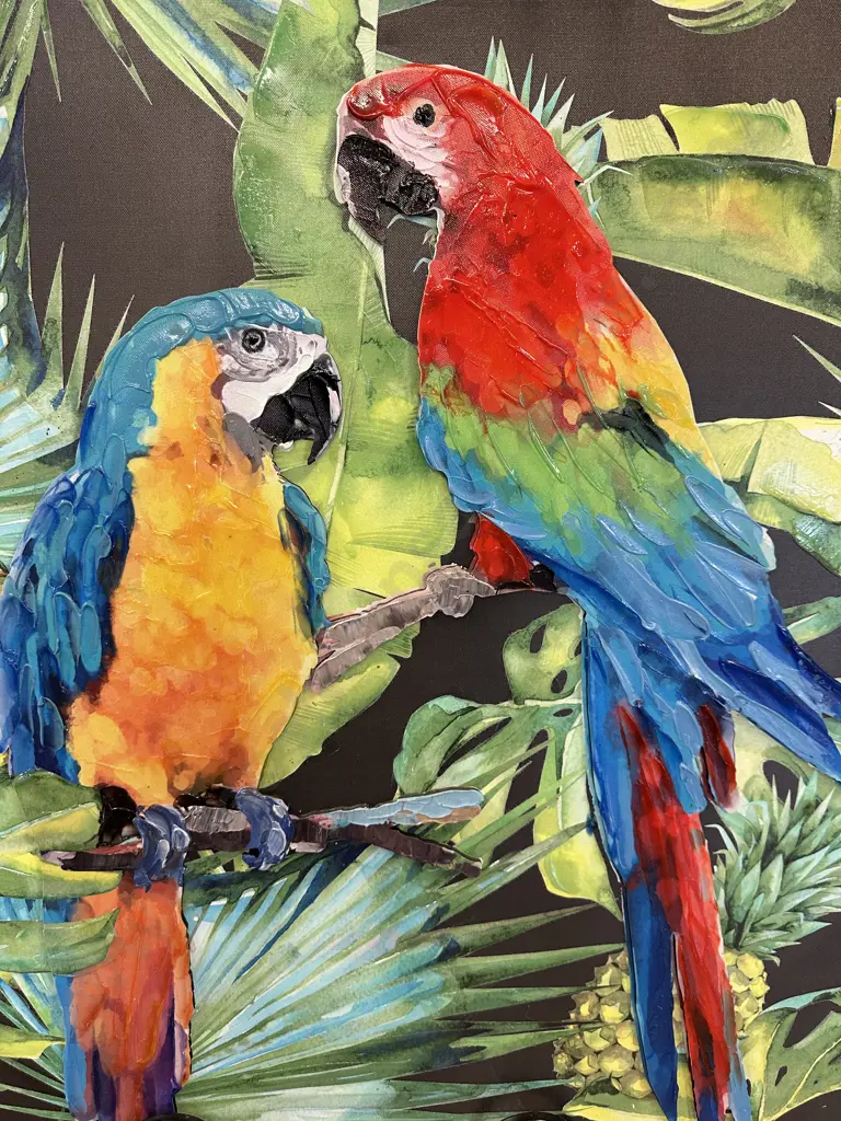 Artwork On Canvas Jungle & Parrots Scene 80x80cm Image 1++