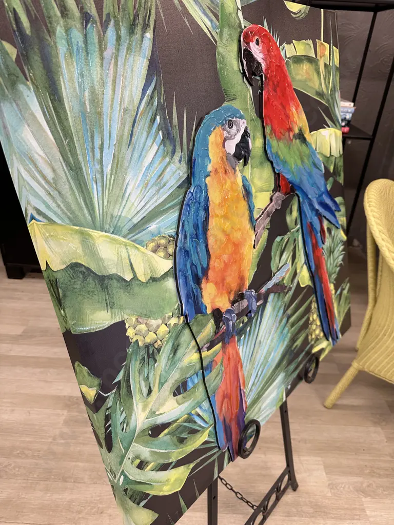 Artwork On Canvas Jungle & Parrots Scene 80x80cm Image 1++