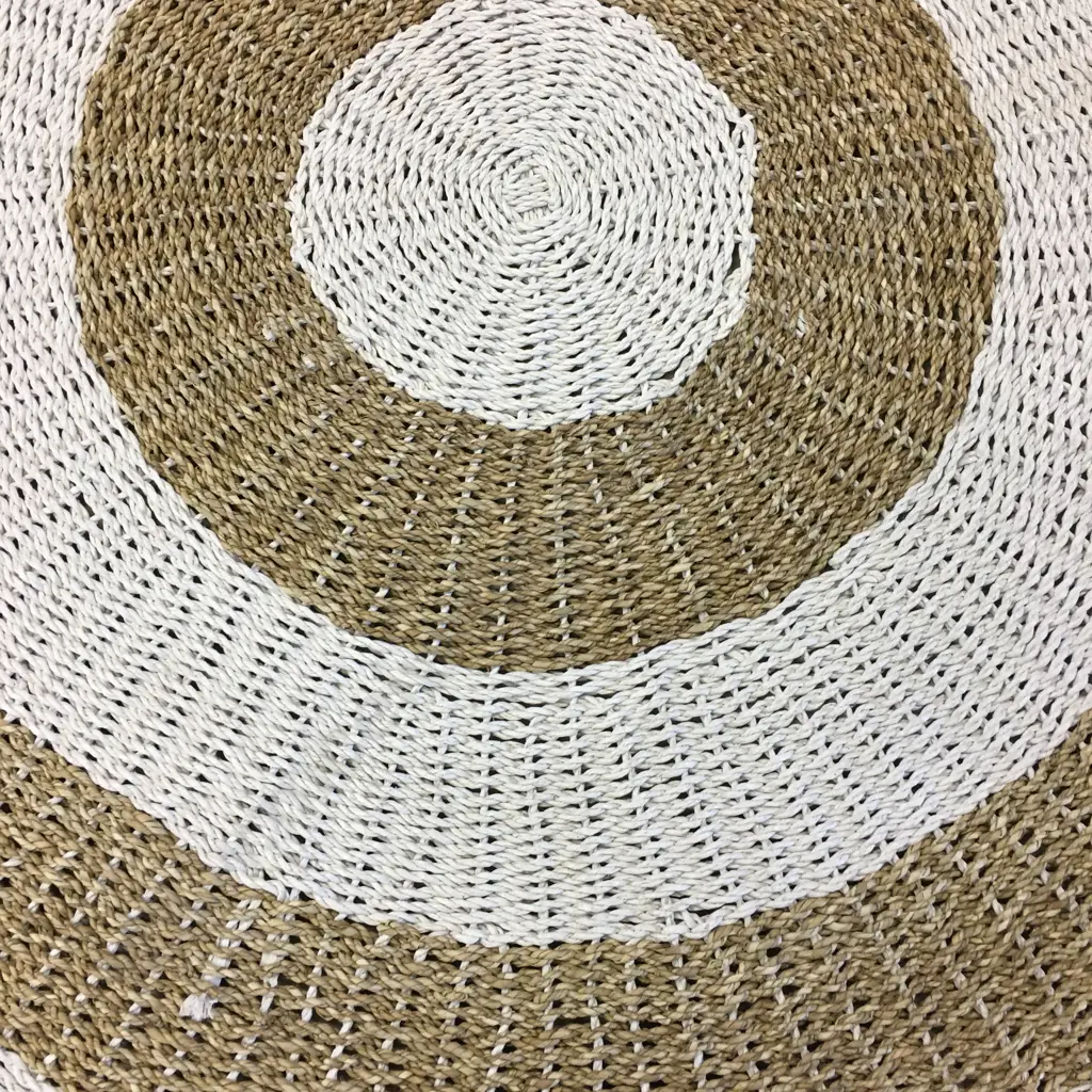 Sea Grass Circular Floor Mat White & Natural Colours Dia156cm Image 1++