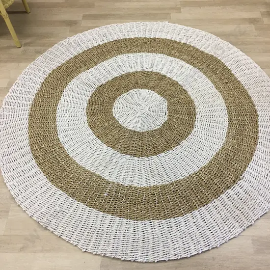 Sea Grass Circular Floor Mat White & Natural Colours Dia156cm