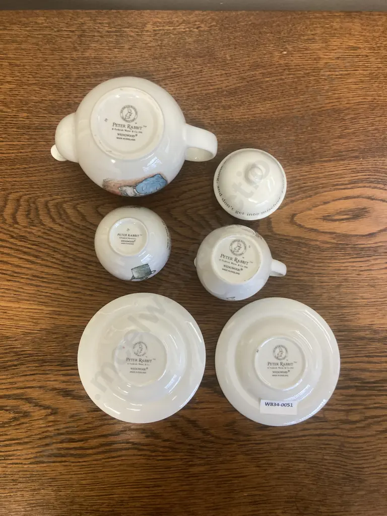 Wedgwood Beatrix Potter Peter Rabbit 5 Piece Miniature Tea Set - Teapot, Jug, Sugar Bowl With 2 Small Plates Image 1++