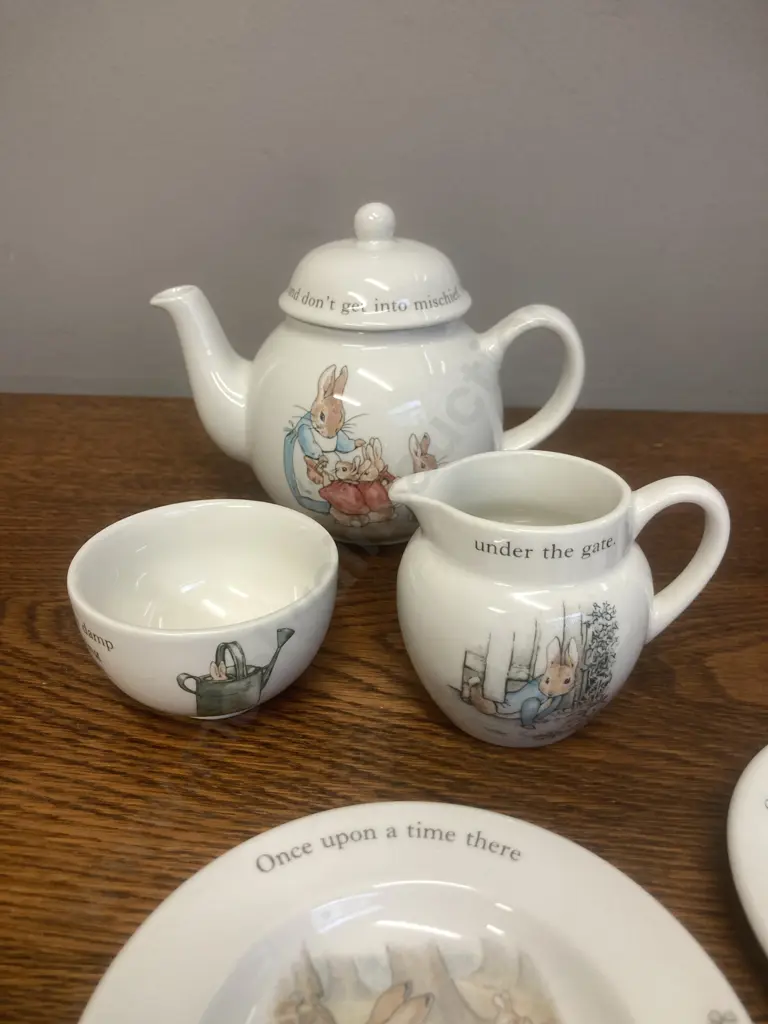 Wedgwood Beatrix Potter Peter Rabbit 5 Piece Miniature Tea Set - Teapot, Jug, Sugar Bowl With 2 Small Plates Image 1++