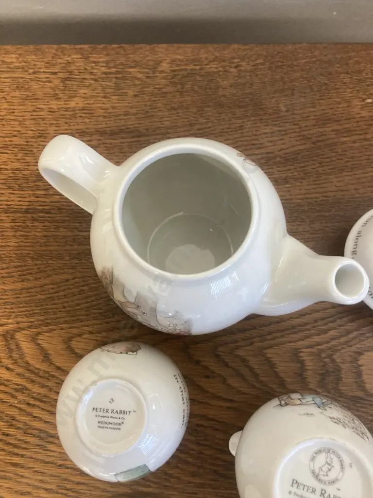 Wedgwood Beatrix Potter Peter Rabbit 5 Piece Miniature Tea Set - Teapot, Jug, Sugar Bowl With 2 Small Plates Image 1++