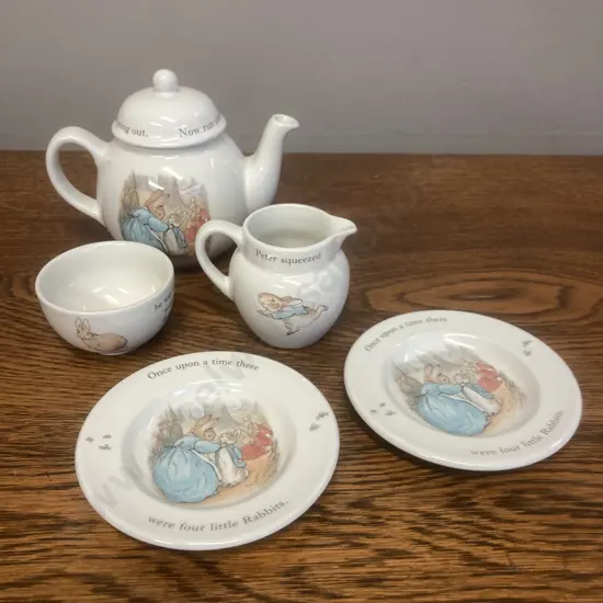 Wedgwood Beatrix Potter Peter Rabbit 5 Piece Miniature Tea Set - Teapot, Jug, Sugar Bowl With 2 Small Plates
