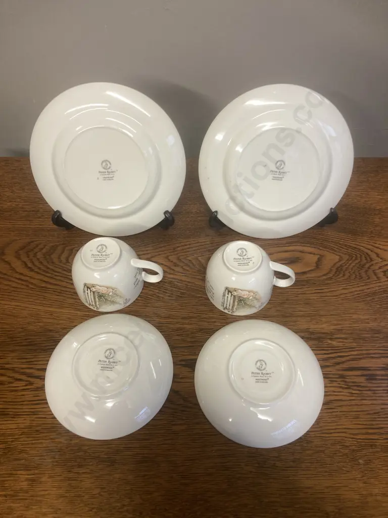 Pair of Wedgwood Beatrix Potter Peter Rabbit Trios - Teacup & Saucer With Plate Image 1++