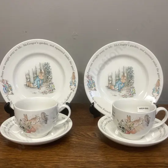 Pair of Wedgwood Beatrix Potter Peter Rabbit Trios - Teacup & Saucer With Plate