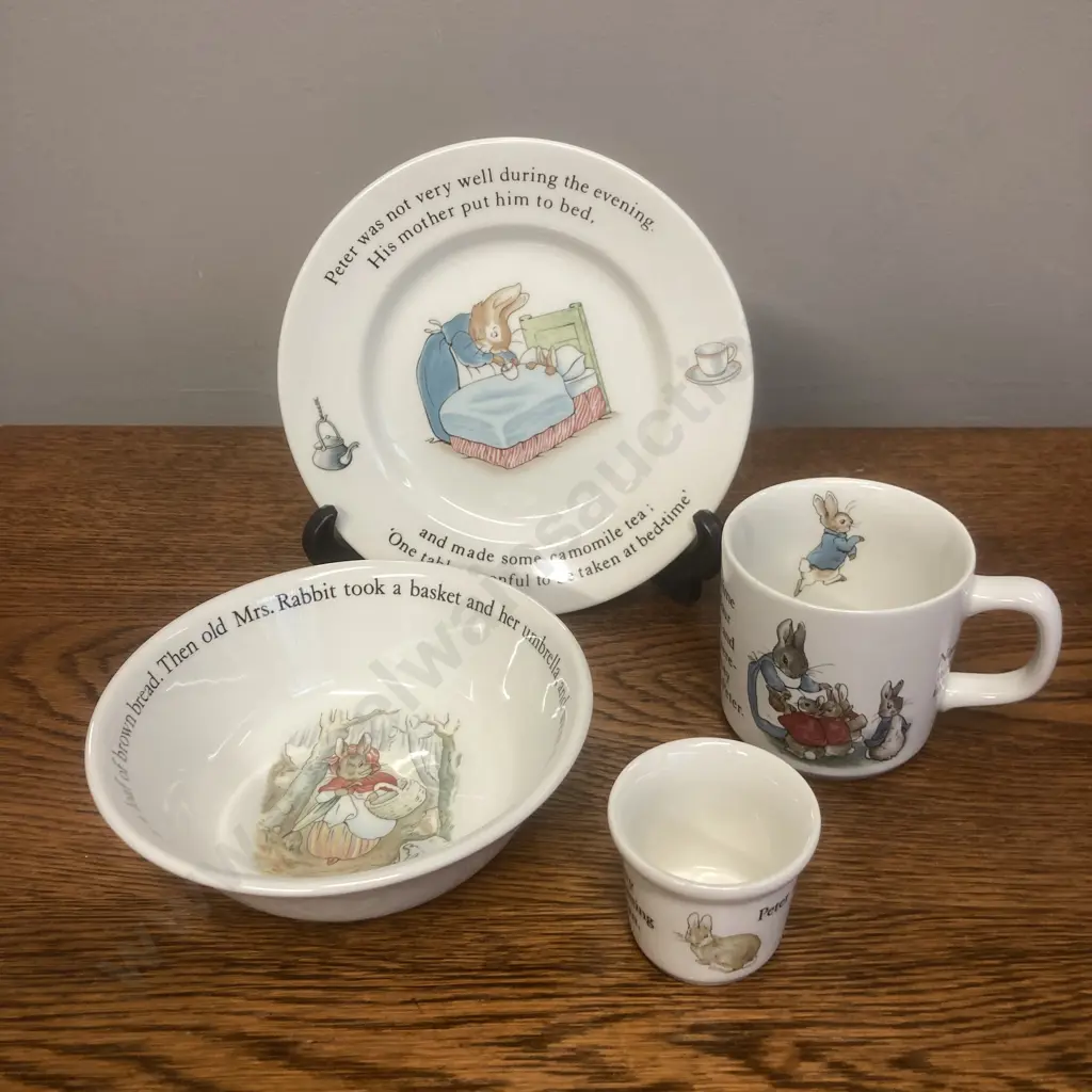 Wedgwood Beatrix Potter Peter Rabbit 4 Piece Nursery Set - Mug, Bowl, Egg Cup & Plate Image 1++
