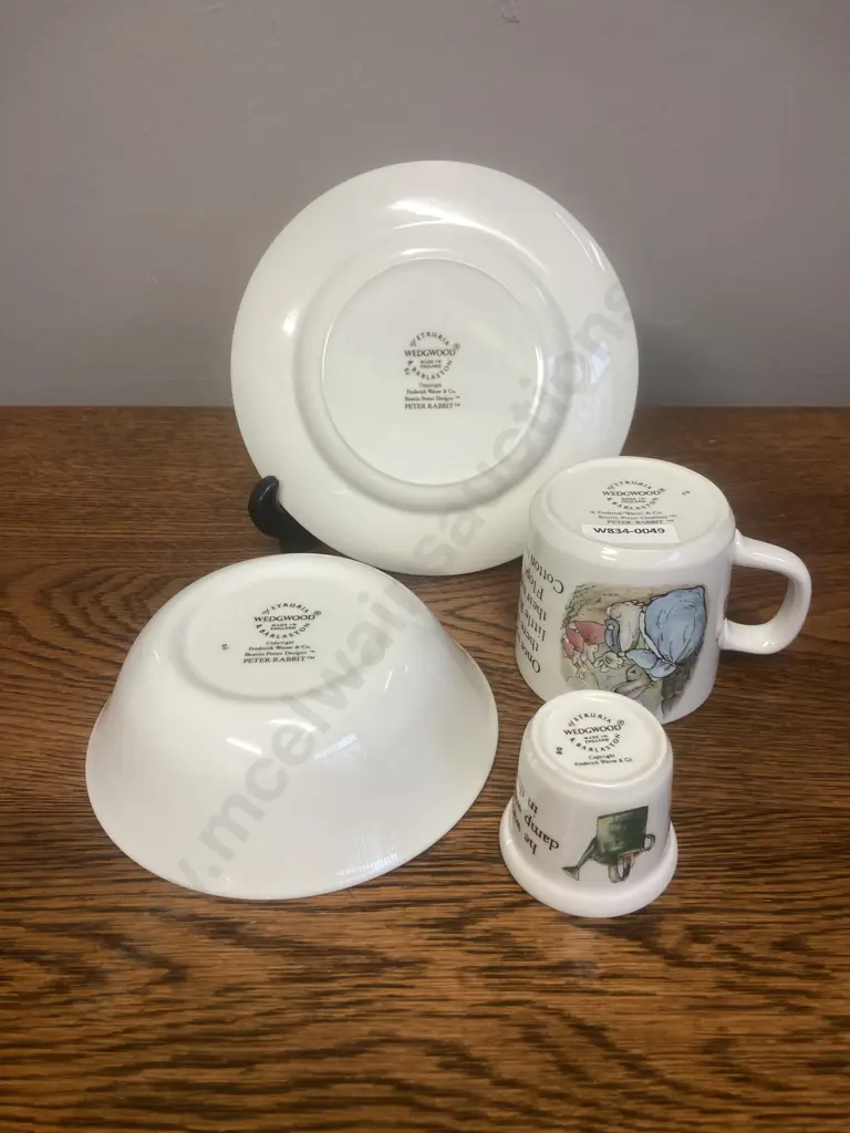 Wedgwood Beatrix Potter Peter Rabbit 4 Piece Nursery Set - Mug, Bowl, Egg Cup & Plate Image 1++