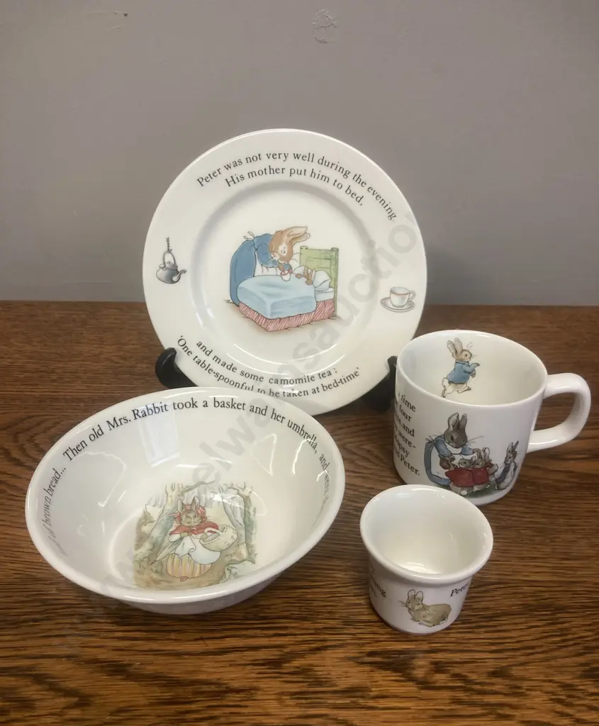 Wedgwood Beatrix Potter Peter Rabbit 4 Piece Nursery Set - Mug, Bowl, Egg Cup & Plate Image 1++