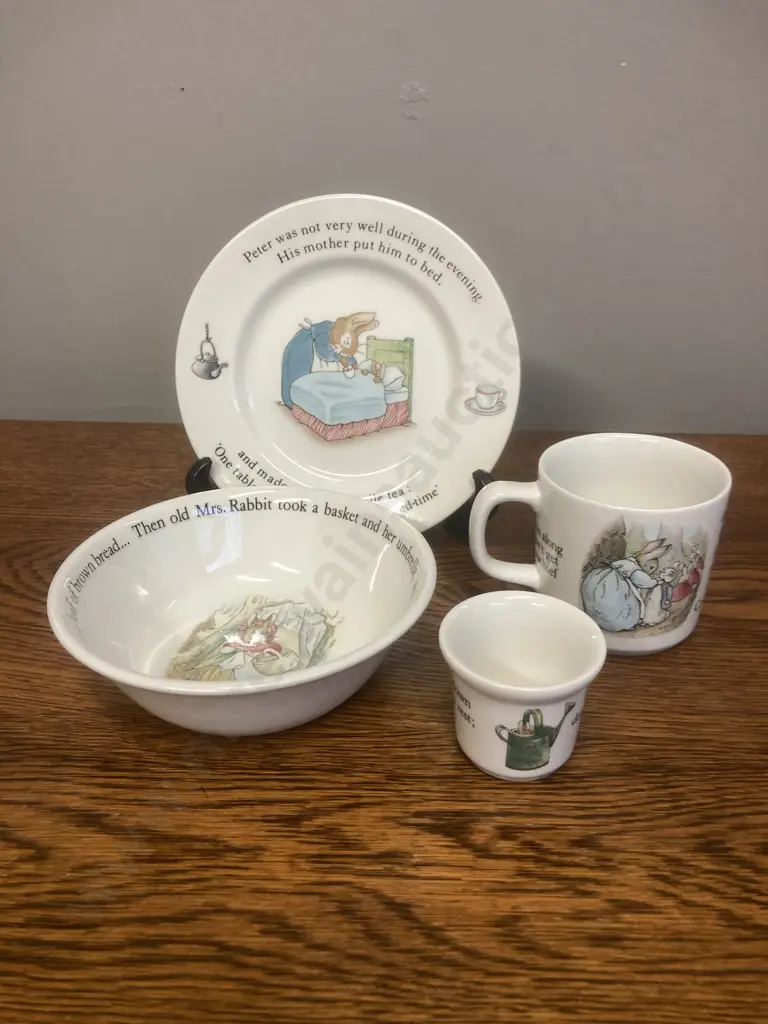 Wedgwood Beatrix Potter Peter Rabbit 4 Piece Nursery Set - Mug, Bowl, Egg Cup & Plate Image 1++