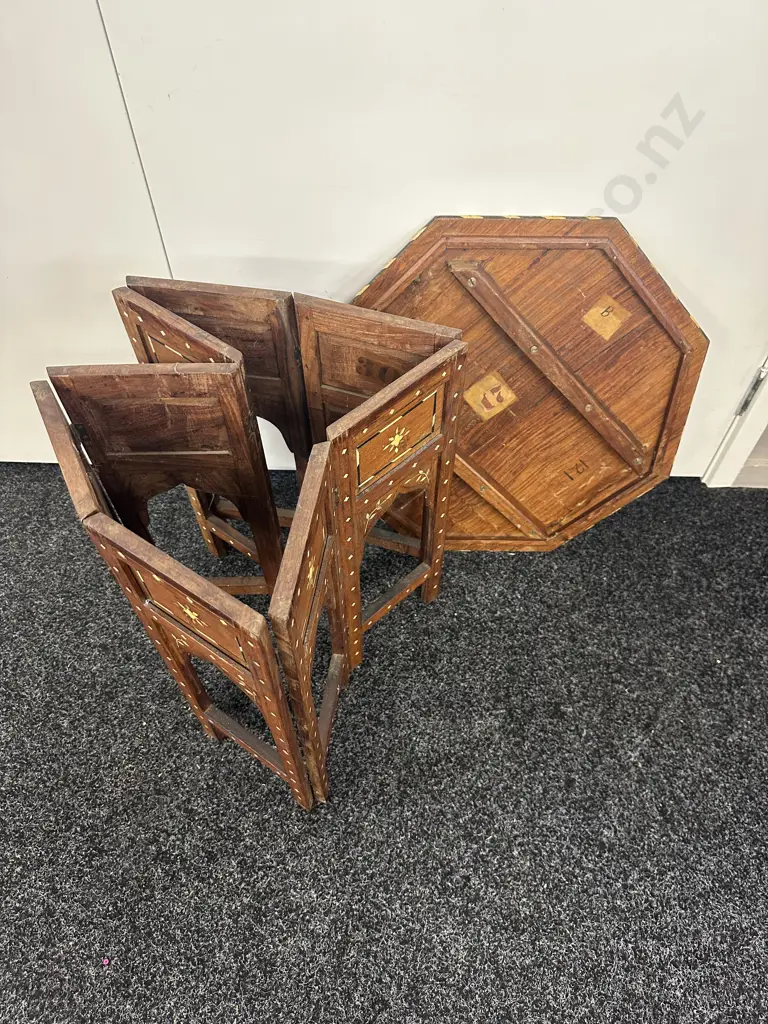 Indian Themed Side Table Octogan Inlaid Detail Foldup  Image 1++