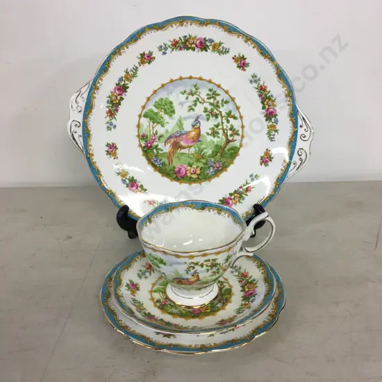 Vintage Royal Albert Chelsea Bird Trio With Cake Plate #839184