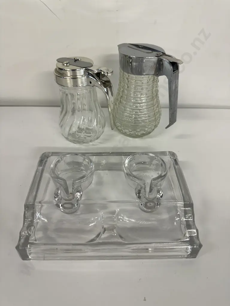 Vintage English Glass Inkwell,1950s GRACE Cut Glass Syrup Container Etc (Sold with 079) Image 1++