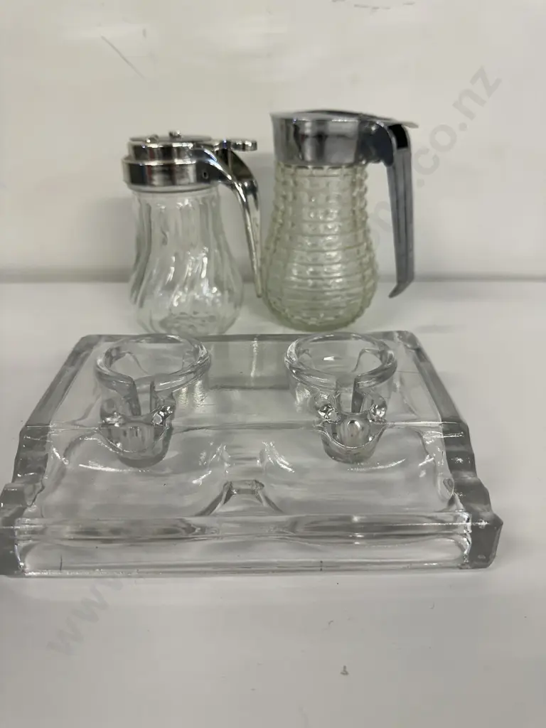 Vintage English Glass Inkwell,1950s GRACE Cut Glass Syrup Container Etc (Sold with 079) Image 1++