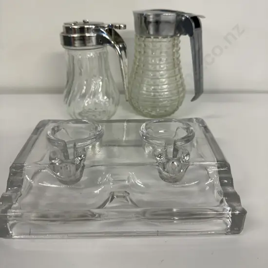 Vintage English Glass Inkwell,1950s GRACE Cut Glass Syrup Container Etc (Sold with 079)