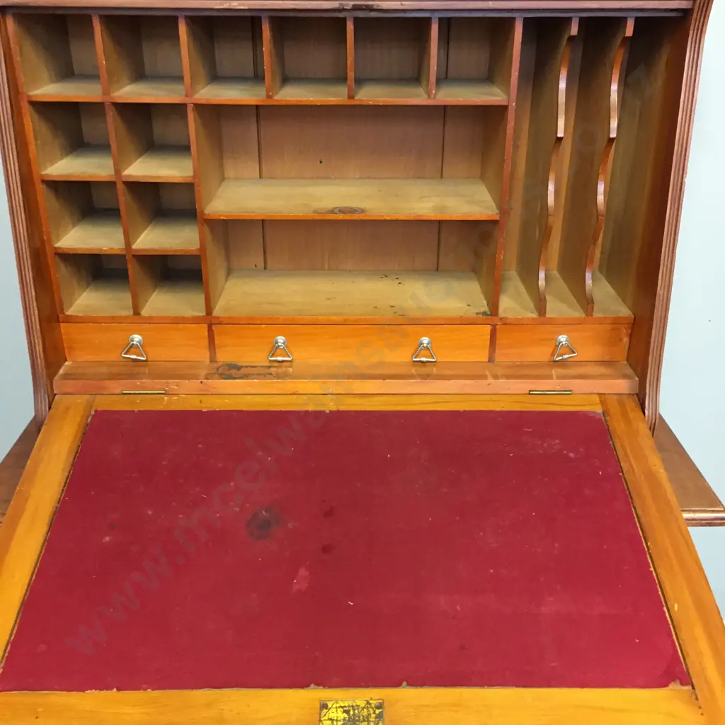 Kauri Writing Bureau With 16 Partitions, 5 Drawers, Felt Writing Slope Image 1++