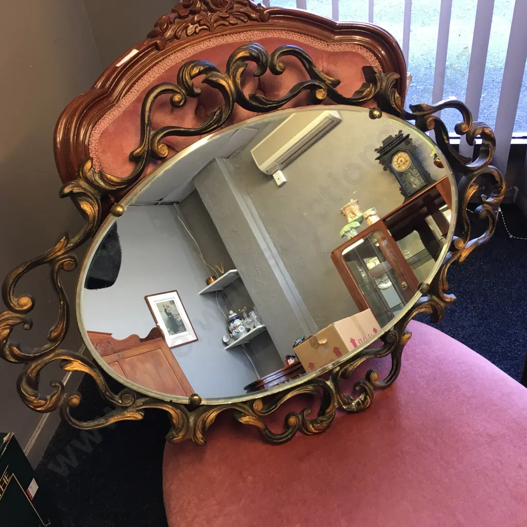 Vintage Oval Ornate Mirror Bevelled Edge H49,W67 Image 1++