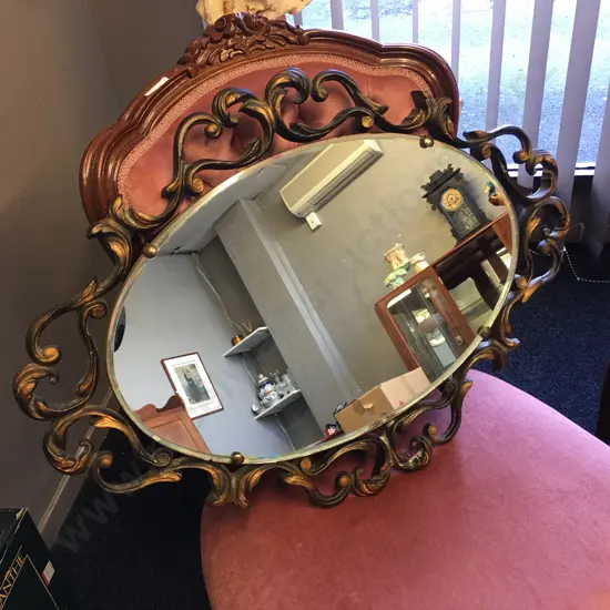 Vintage Oval Ornate Mirror Bevelled Edge H49,W67
