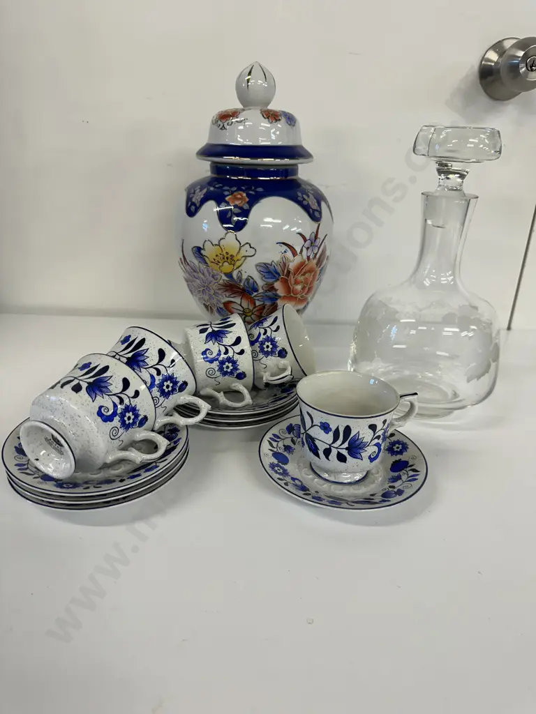 Lidded Cannister, Crystal Decanter & Royal China Duos Image 1++